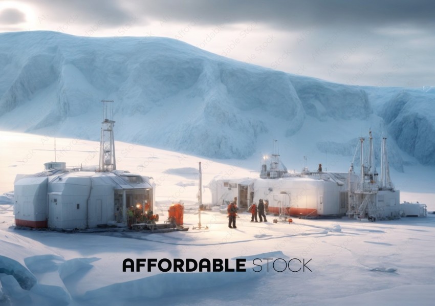 Antarctic Research Station in Snowy Landscape