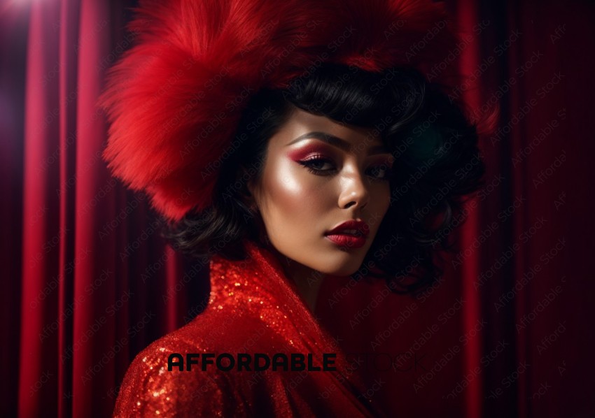 Glamorous Woman in Red with Fur Hat