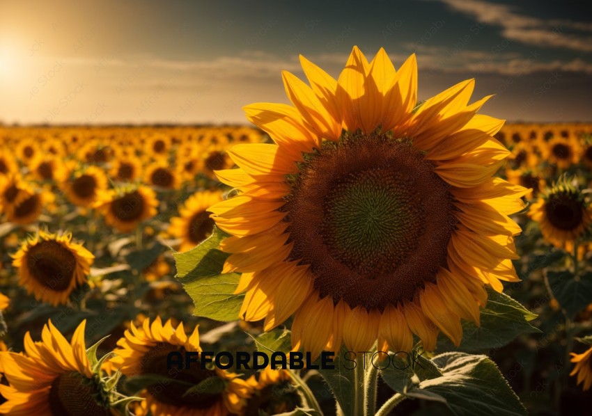 Sunset Over Sunflower Field