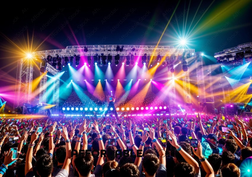 Colorful Music Festival with Crowd Enjoying Concert