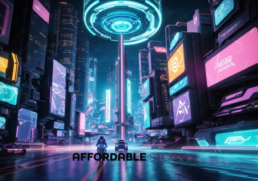 Futuristic Cityscape with Neon Lights