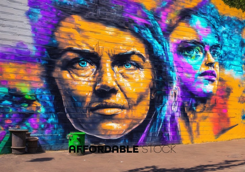 Colorful Street Art Mural with Faces