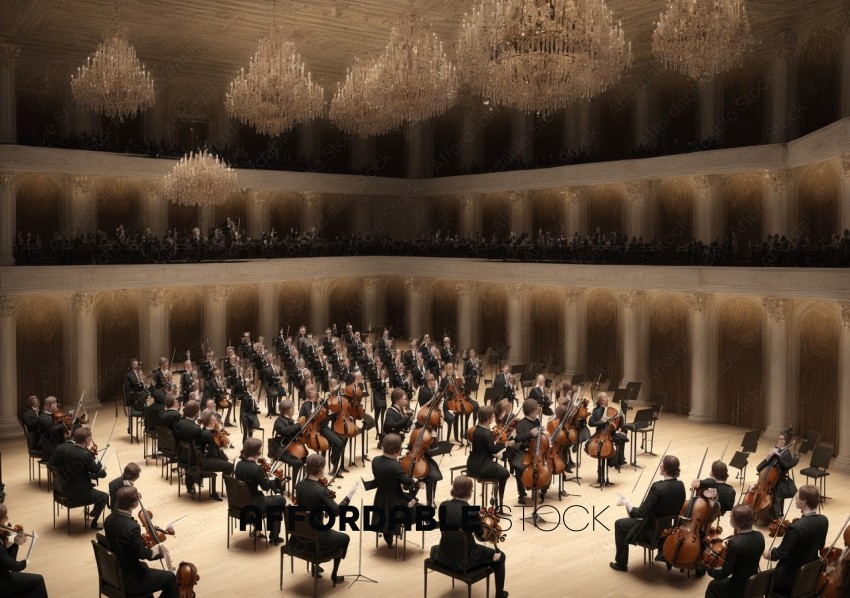 Orchestra Performing in Grand Concert Hall