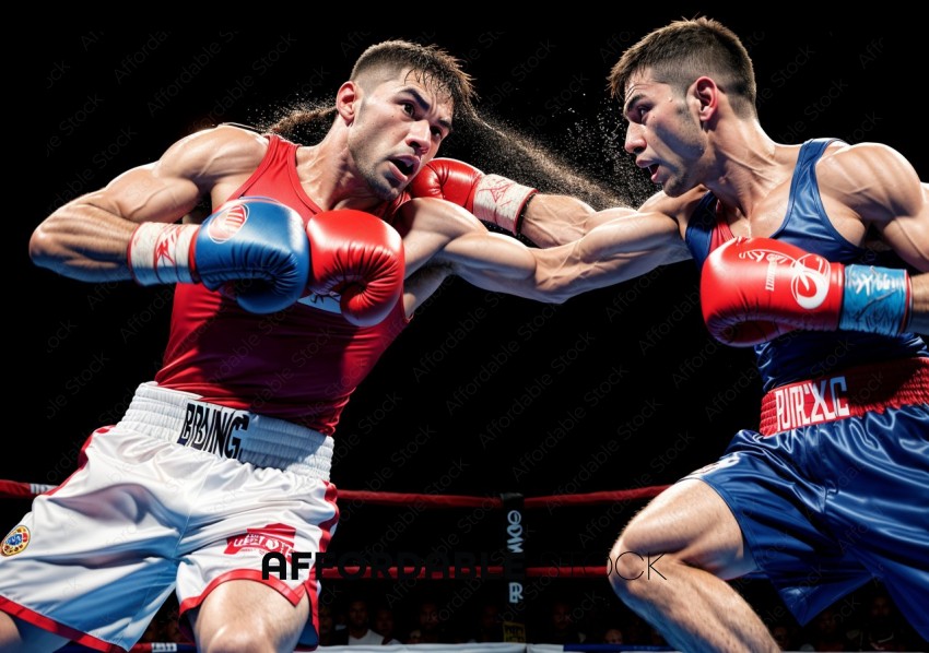 Boxers in Intense Match Landing Punch