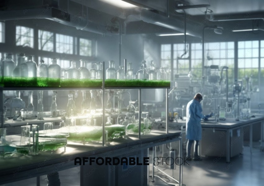 Modern Laboratory Interior with Scientist Conducting Research