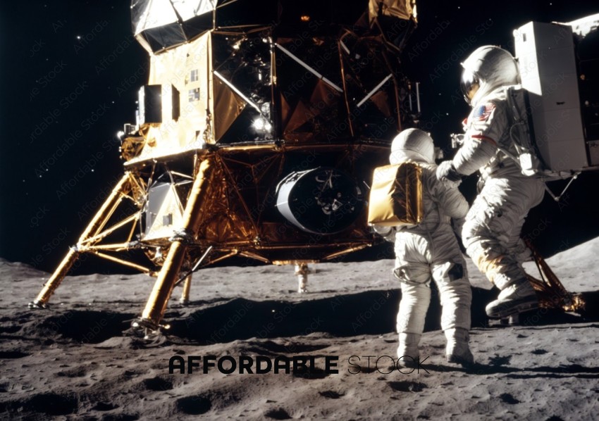 Astronauts on Lunar Surface with Lander