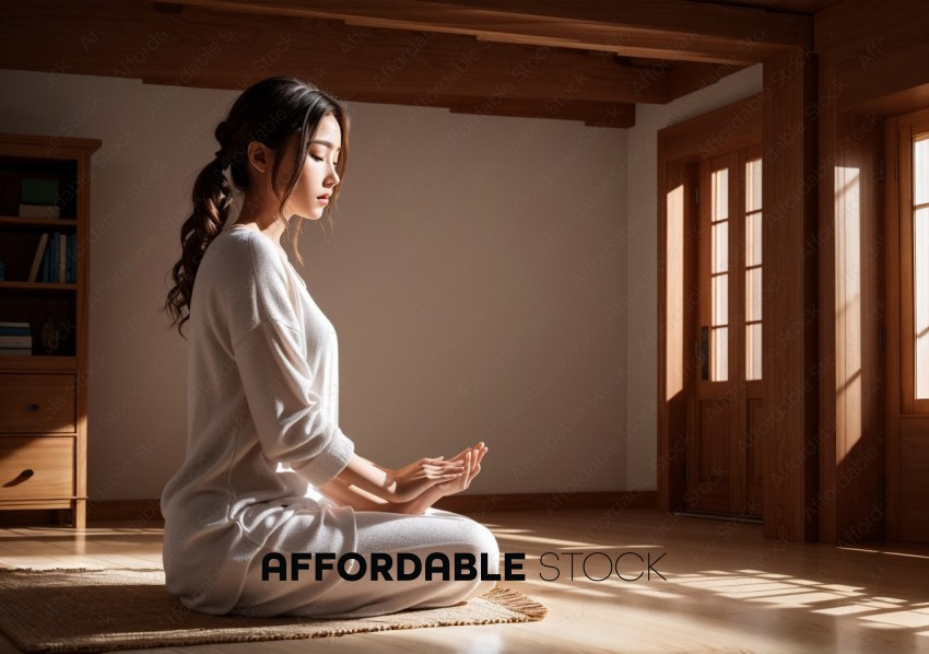 Woman Practicing Meditation Indoors