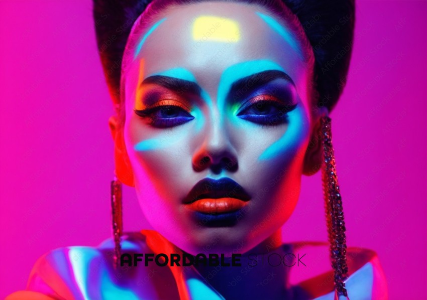 Futuristic Neon Makeup on Model