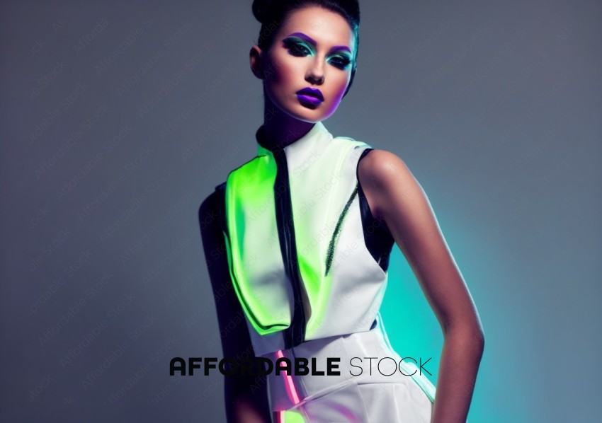 Futuristic Fashion Model with Neon Makeup