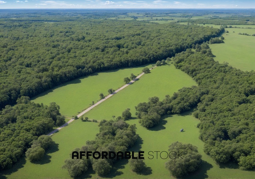 Aerial View of Lush Green Fields and Forests