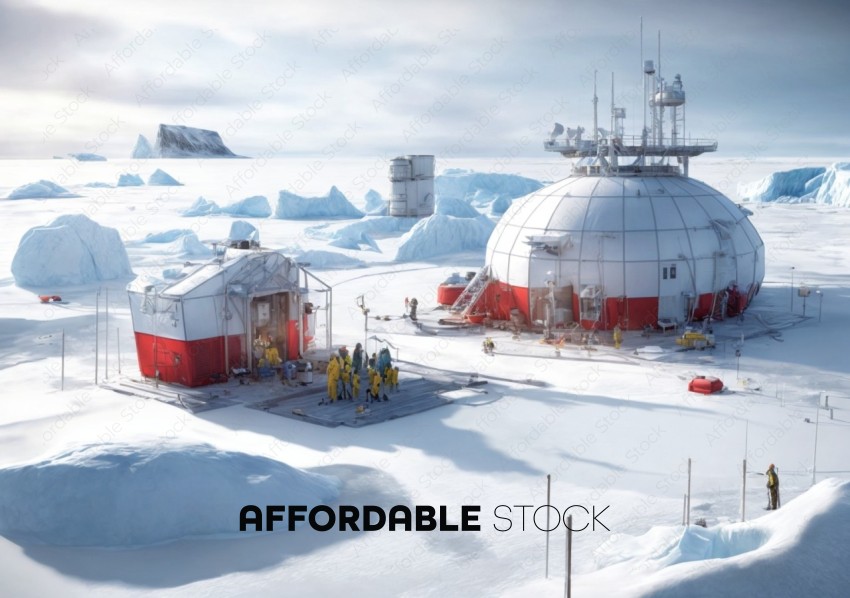 Polar Research Station with Scientists in Arctic
