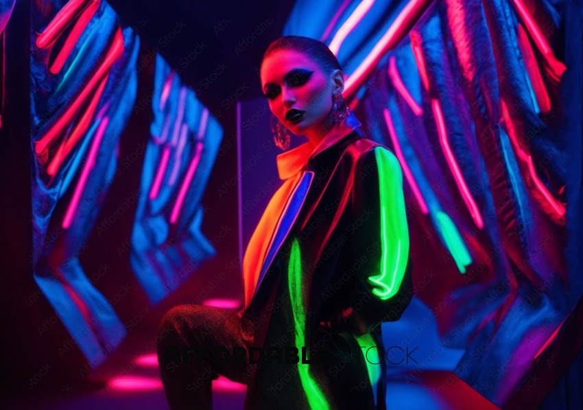Fashion Model in Neon Lights