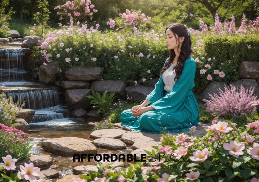 Woman Meditating in Serene Garden