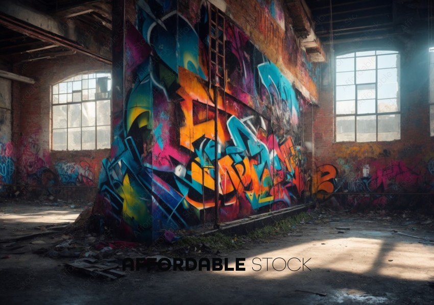 Abandoned Warehouse with Colorful Graffiti Art