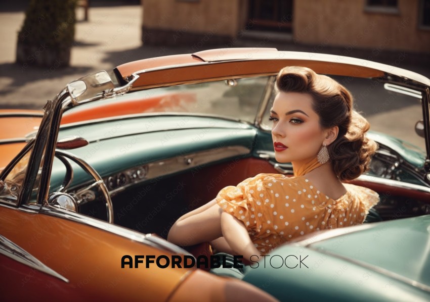 Vintage Style Woman in Classic Convertible