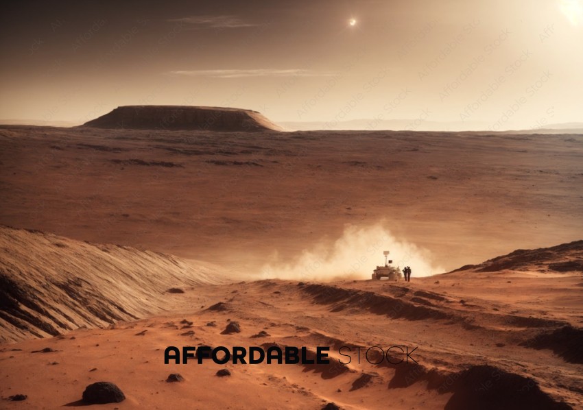 Martian Landscape with Rover and Astronauts