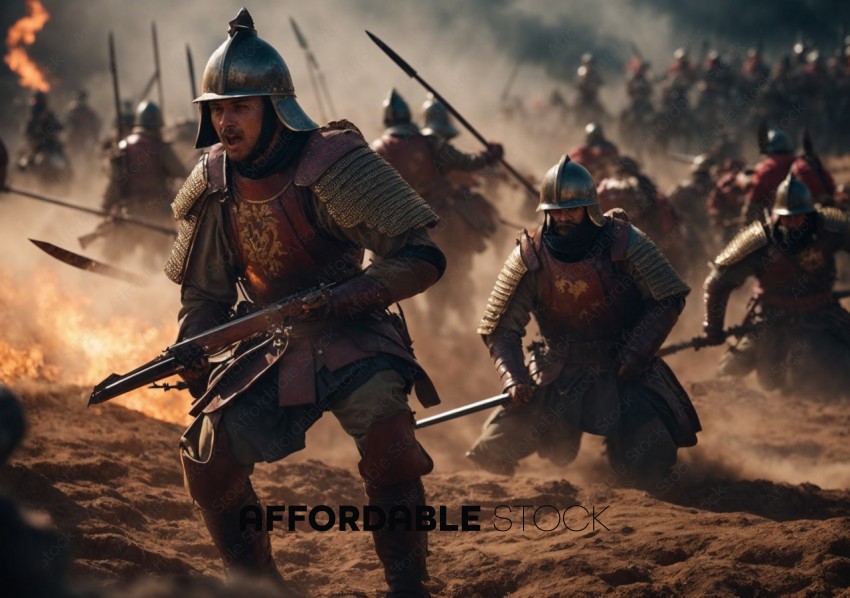 Medieval Knights Battling on Dusty Field