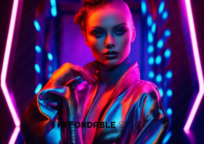 Futuristic Neon Portrait of Woman