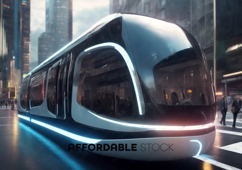 Futuristic City Tram on Urban Street