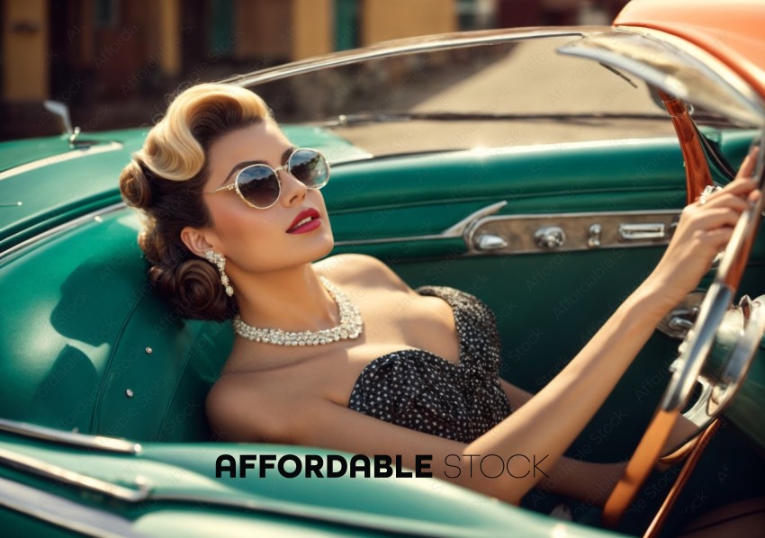 Glamorous Woman in Vintage Convertible