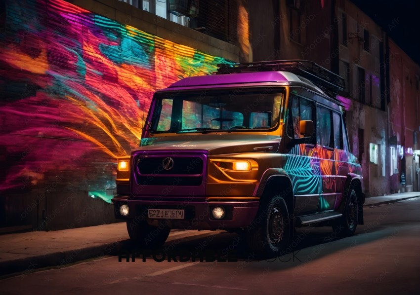 Colorful Illuminated Truck at Night