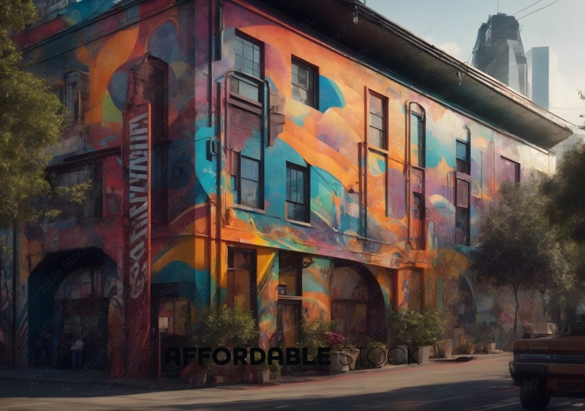 Colorful Urban Street Art on Building Facade