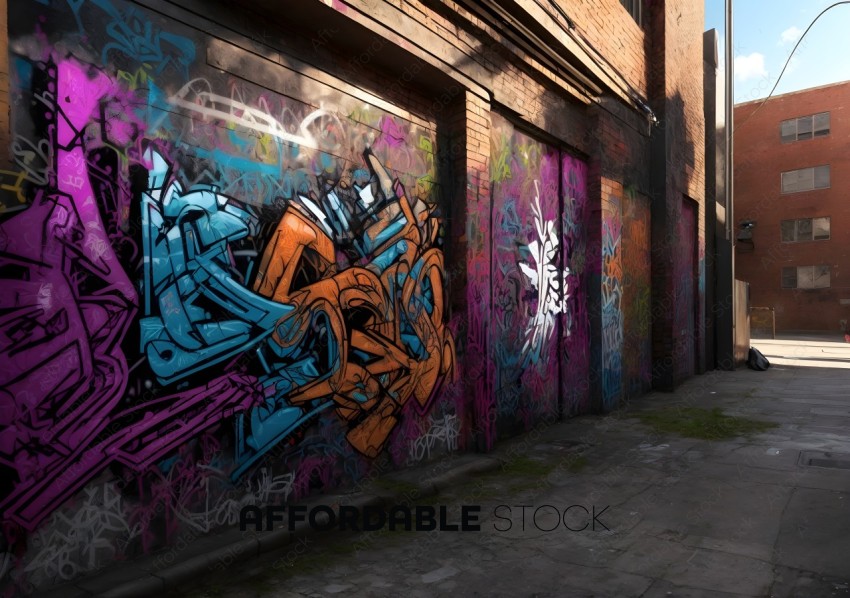 Urban Alley with Vibrant Graffiti Art