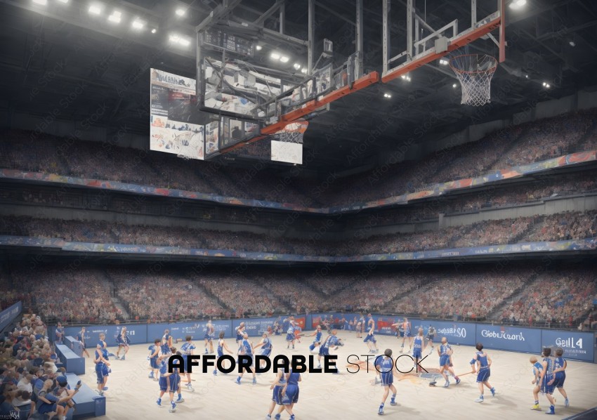 Indoor Basketball Game in Action-Packed Arena