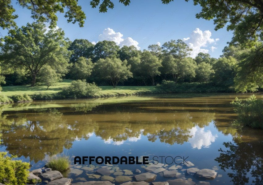Serene Park Landscape with Reflective Pond
