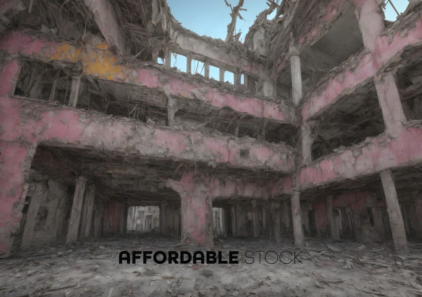 Abandoned Pink Building Interior in Ruins