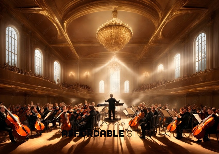 Symphony Orchestra Performance in Elegant Concert Hall