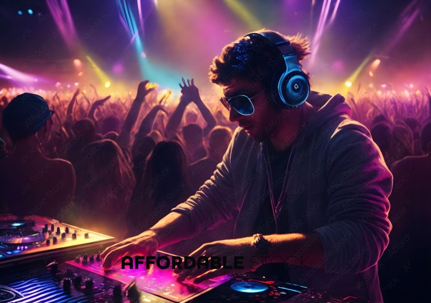 DJ Mixing Tracks at a Nightclub Party