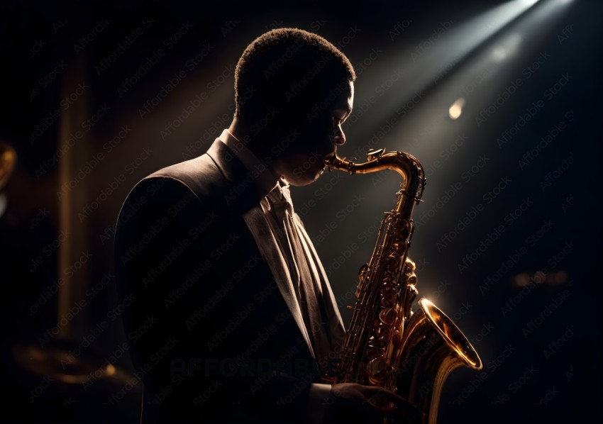 Jazz Saxophonist Playing in Spotlight