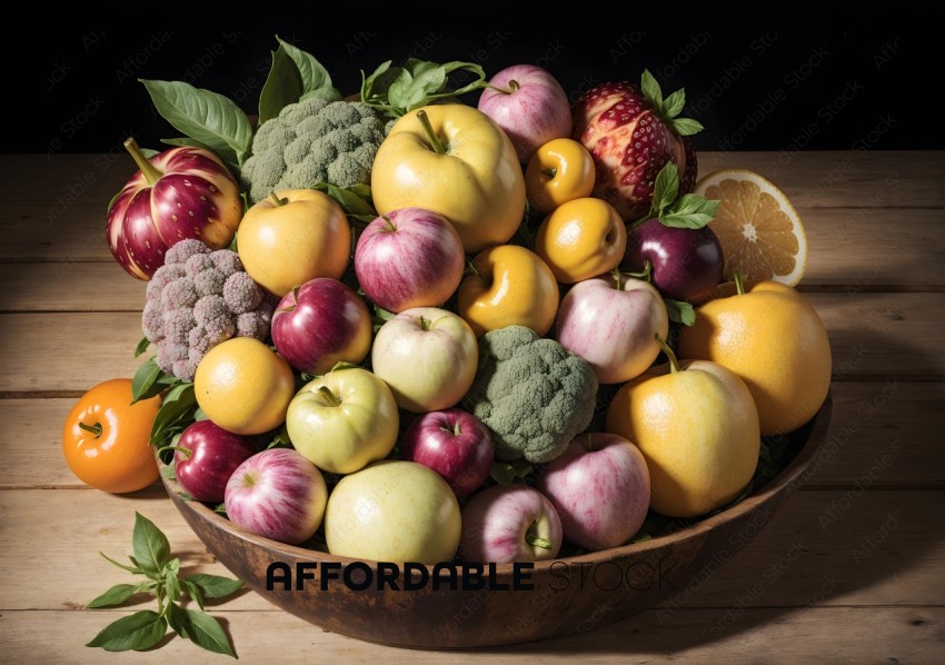 Assorted Fresh Fruits in Rustic Bowl