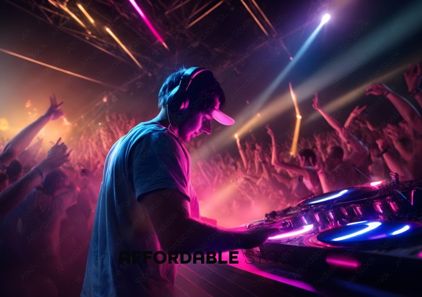 DJ Performing at Nightclub with Excited Crowd