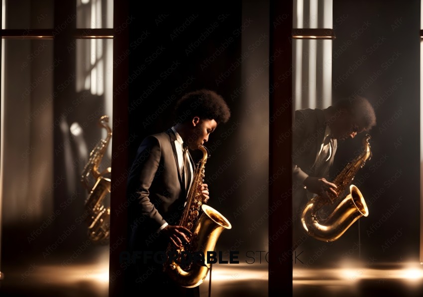 Jazz Musician Playing Saxophone in Dramatic Lighting