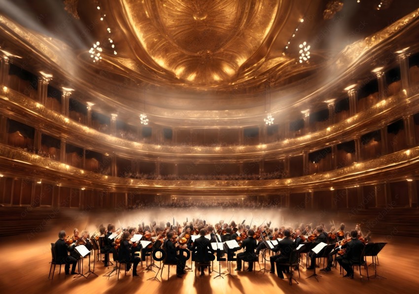 Elegant Symphony Orchestra Performing in Concert Hall