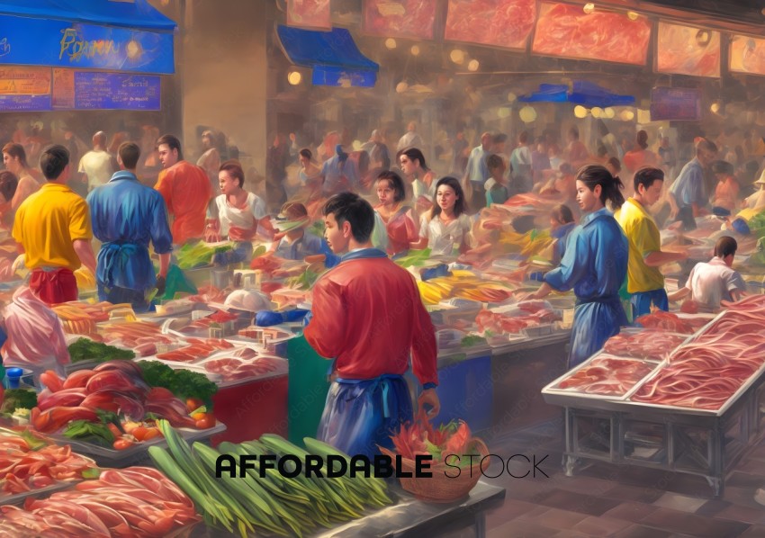 Vibrant Market Scene with Fresh Produce