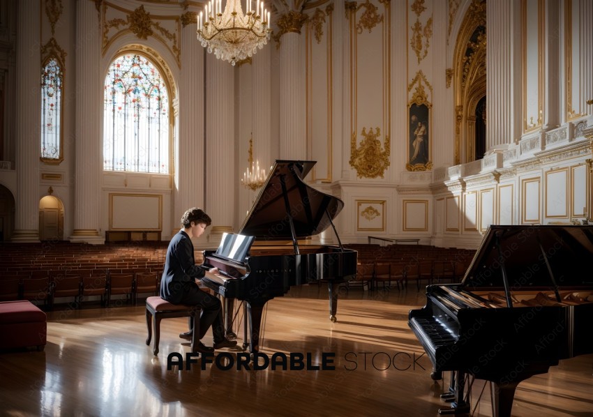Pianist Performing in Elegant Concert Hall