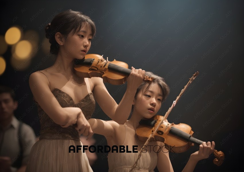 Young Women Musicians Playing Violins