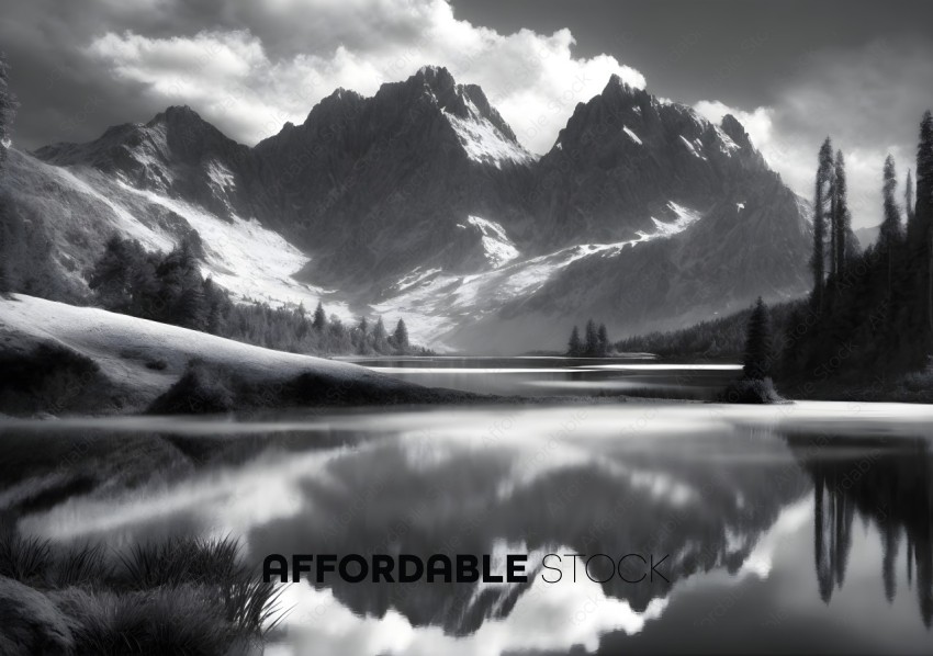 Monochrome Mountain Landscape Reflection