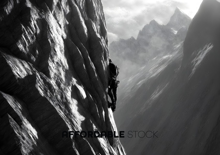 Climber on a Sheer Mountain Cliff
