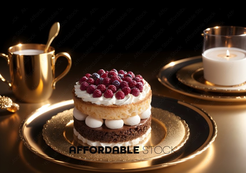 Elegant Raspberry Dessert on Gold Tableware
