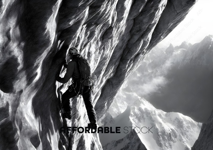 Mountain Climber in Black and White