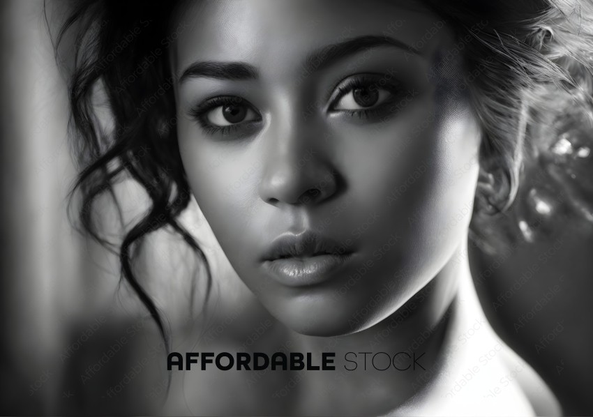 Monochrome Portrait of Young Woman with Dramatic Lighting