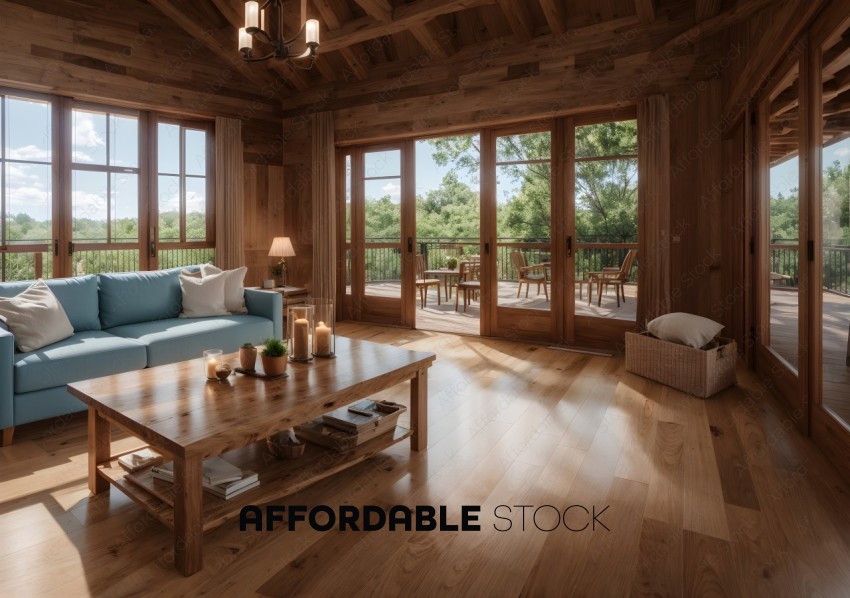 Cozy Wooden Cabin Interior with Modern Furniture