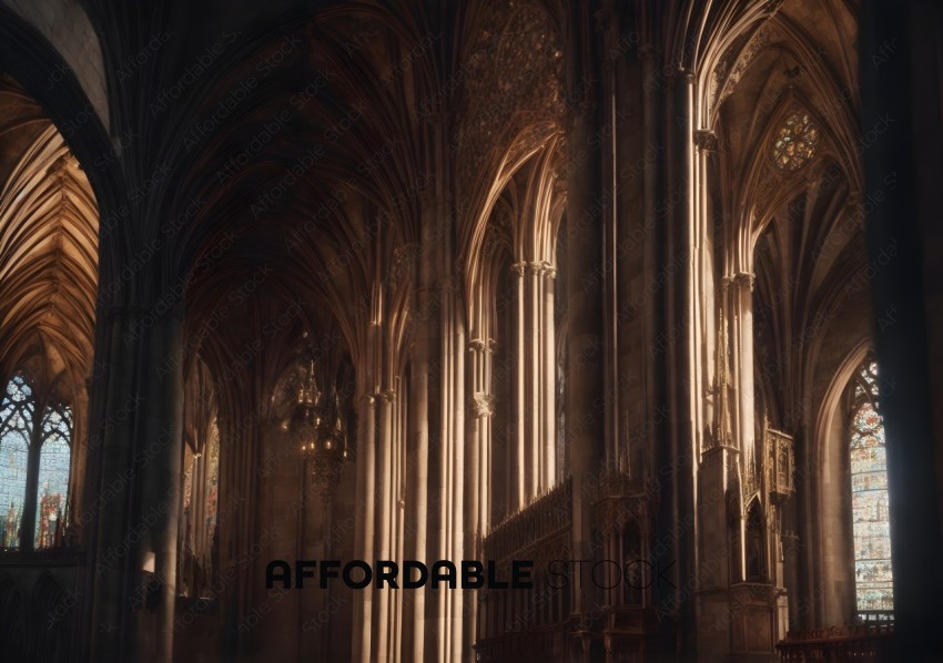 Sunlit Gothic Cathedral Interior