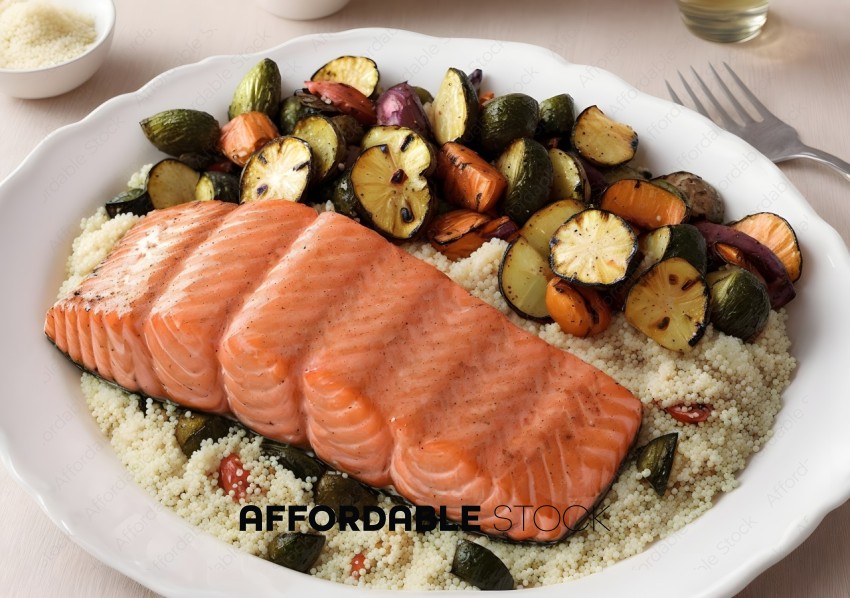 Grilled Salmon with Couscous and Roasted Vegetables