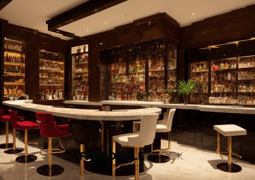 Elegant Hotel Bar Interior with Shelving