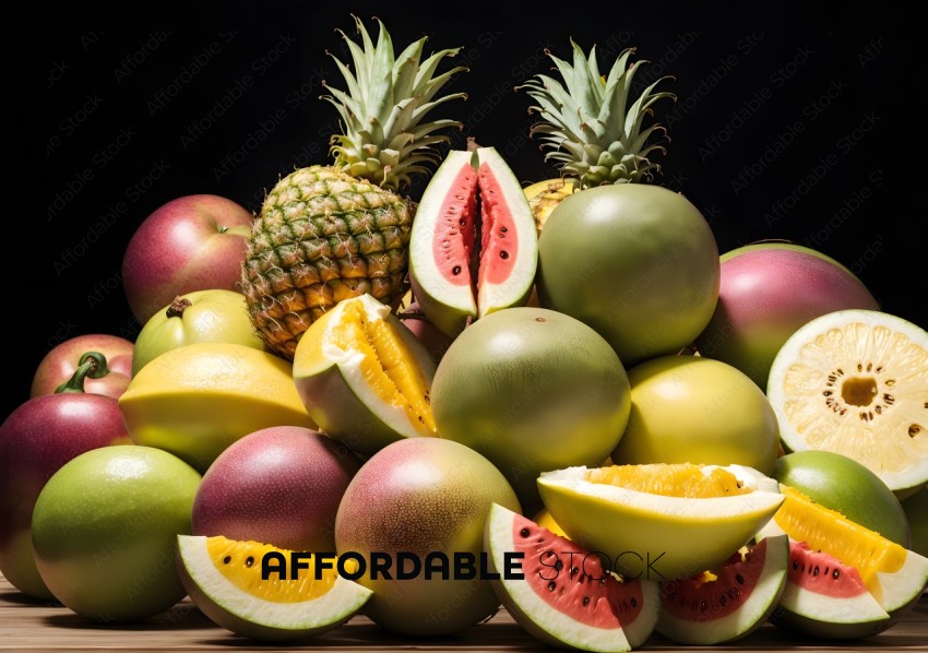 Assorted Tropical Fruits on Dark Background